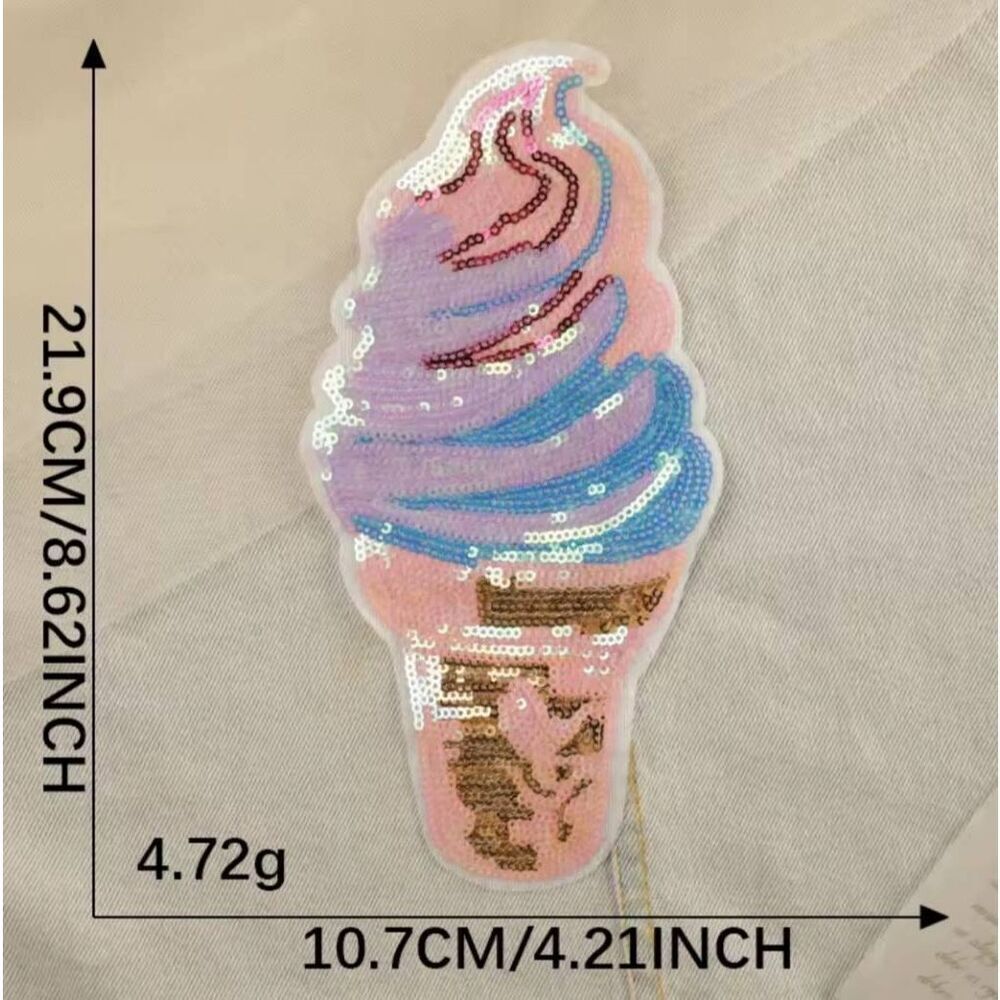 NWOT Large Sequin Ice Cream Iron On Pastel Applique 10" x 3"